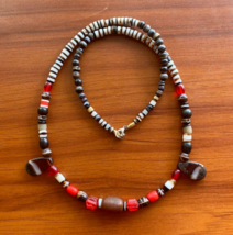 Ancient Old Dzi Banded Agate Amber and glass beads Antique Beads Necklac... - £149.47 GBP