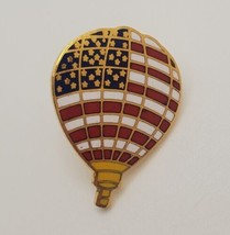 Hot Air Balloon With United States USA  Flag Enamel Lapel Hat Pin Red White Blue - £15.41 GBP