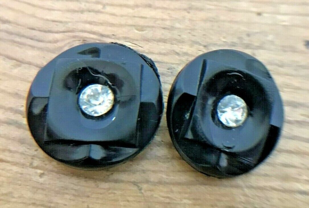 Primary image for Vintage Set Pair 2 Black Paste Sparkle Rhinestone Round Circle Plastic Buttons