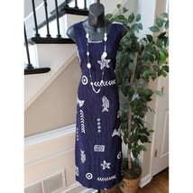 J.P.L.A Long Maxi Dress Womens Medium Blue &amp; White Crinkle Fish Print Ro... - £21.79 GBP