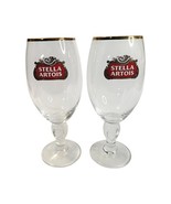 Stella Artois Belgium Beer Glass Chalice 33cl Gold Rim Set Of 2 - $9.90