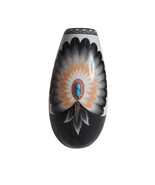 Native American Jemez NM Handpainted Pottery decor Turquoise Feather Gac... - $139.99