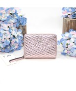Tory Burch Kira Metallic Moto Quilt Sparkle Pink Leather Small Zip Walle... - $192.56