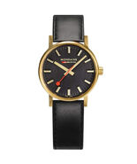 Mondaine Official Swiss Railways Watch EVO2 | Gold Plated/Black Leather Strap - $325.95