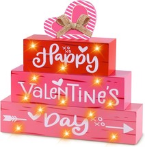 Valentine Wooden Block Sign with LED Lights, Happy Valentine’s Day Light Up Wood - £35.67 GBP