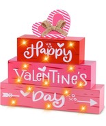 Valentine Wooden Block Sign with LED Lights, Happy Valentine’s Day Light... - £34.97 GBP