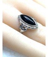 Vintage Uncas Sterling Silver Onyx Ring Statement Ornate Size 5 - $53.27 CAD