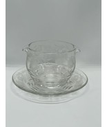 Pairpoint Engraved Glass Cream Soup Bowl &amp; Under Plate Dessert Large 16o... - $36.20 CAD