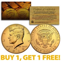 2019-D 24K GOLD Gilded JFK Kennedy Half Dollar Coin (D Mint) BUY 1 GET 1... - $12.16