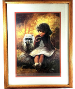 Little Bandit by Sue Etem Framed Lithograph Girl w/ Raccoon 24x31” - $129.93 CAD