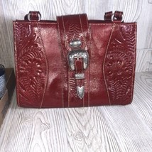 AMERICAN WEST Leather Handbag Hand Tooled Leather Satchel Sturdy Handbag - $49.45