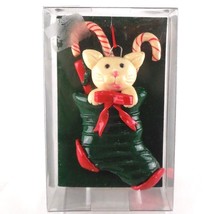 Vintage Enesco Christmas Ornament Kitty Cat in Stocking Candy Canes and Bow - £6.15 GBP