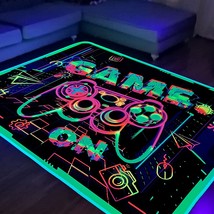 Kmkicme Gaming Area Rug Blacklight For Bedroom Game Printed Carpet Uv Reactive - £62.67 GBP