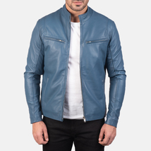 Ionic Men Blue Leather Jacket  - £109.34 GBP+