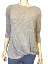 Matty M Gray and White Striped 3/4 Sleeve Round Neck Tie at Hip Top Size M - $9.49