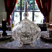Imperial Cut Crystal Candy Dish Strawberry Design Finial Top Lid Footed HEAVY - £70.05 GBP
