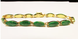 Vintage Estate 14K Gold Darker Green Marquise Cut Jade Bracelet - £1,479.59 GBP