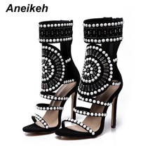 Women Fashion Open Toe Rhinestone Design High Heel Sandals Crystal Ankle Wrap Gl - £38.66 GBP