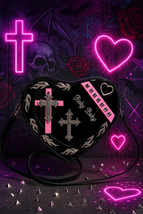 Gothic Punk Red Heart Crossbody Bag Studded Cross Flame Shoulder Purse - $20.99