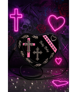 Gothic Punk Red Heart Crossbody Bag Studded Cross Flame Shoulder Purse - $20.99