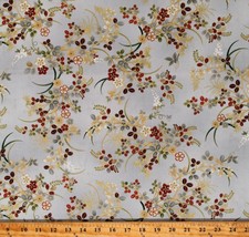 Cotton Flowers Delicate Florals Gold Metallic Fabric Print by the Yard D486.79 - £12.55 GBP