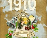 Vtg Postcard 1910 With Best New Year Wishes Gilt Embossed Bell Holly Unu... - $8.86