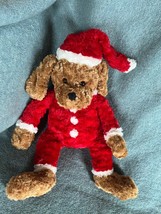 Gund Curly Plush Chesnut Puppy Dog w Red &amp; White Union Suit &amp; Santa Claus Hat  - £11.71 GBP