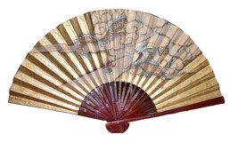 Large Vintage Chinese Dragon Fan Mid Century 70&quot; x 40&quot; Hand Painted Wall... - $225.00