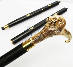 Solid Brass Lion head Handle Vintage Designer Wooden Walking Stick Cane ... - £20.44 GBP