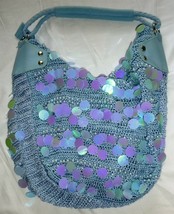 BLUE KNITTED FISH SCALE SHOULDER HOBO HANDBAG PURSE - $8.00