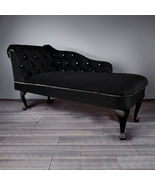 Regent Handmade Tufted Black Velvet Chaise Longue Bedroom Accent Chair - £251.62 GBP