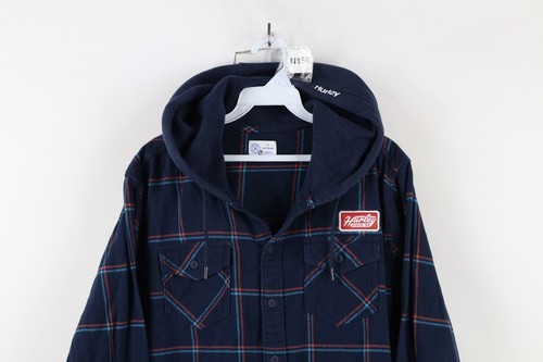Vtg Hurley Surfing Mens Large Faded Spell Out Hooded Flannel Button Shirt Jacket Item image 2