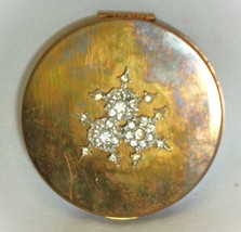 Zell Fifth Avenue Gold Tone Metal Compact Snowflake Rhinestones Puff &amp; M... - £35.76 GBP