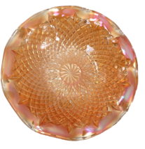 Marigold Carnival Glass Large Serving BOWL Diamond Pattern Ruffle Edge Shimmer - £17.41 GBP