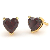 Garnet 5mm Heart Stud Earrings in 14k Yellow Gold - £220.45 GBP
