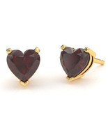Garnet 5mm Heart Stud Earrings in 14k Yellow Gold - $379.93 CAD