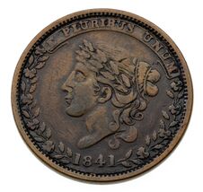 1841 Hard Times Token Not One Cent, Millions For Defence, HT-58 - $65.71
