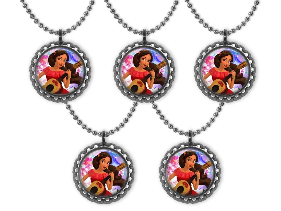 5 Disney Princess ELENA 3D Bottle Cap Necklace Birthday Party Favors - $10.95