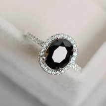 1.5CT Black Simulated Diamond Halo Engagement Promise Ring 14K White Gold Plated - £136.38 GBP