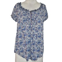 Blue Paisley Short Sleeve Blouse Size Small - £19.46 GBP