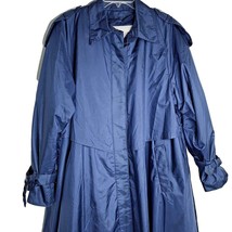 Blue Trench Coat Jacket Fleet Street Women Size 10 Zip Out Liner Button Vintage - £11.92 GBP