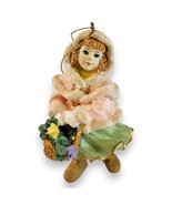 Victorian Girl Resin Ornament, 4&quot;, Pink Hooded Coat, Holly Glitter Hangi... - $246.89 MXN