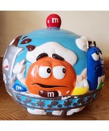 M&amp;M Cookie Jar Baker Candy Kitchen Assembly Line Cook Galerie Blue FLAW ... - $15.29