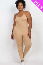 Plus Size Safari Beige Spaghetti Strap Solid Bodycon Cami Jumpsuit - $12.00