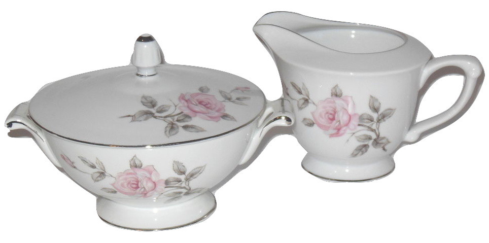 Rare Three Castle Spring Rose Sugar Bowl Creamer Set Floral Gray Japan  - $39.95
