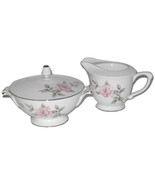 Rare Three Castle Spring Rose Sugar Bowl Creamer Set Floral Gray Japan  - £31.93 GBP