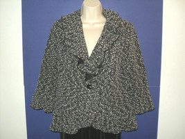 Cynthia Rowley Blazer Size L Tweed Boucle Black/White Ruffled 3/4 Sleeve Jacket - £18.57 GBP