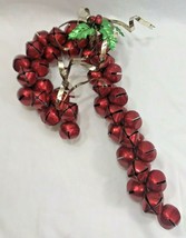 Red Jingle Bell Christmas Candy Cane Wreath Metal Brass Bow Holly Leaves - £18.97 GBP