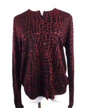 Sag Harbor Womens Knit Cardigan Red and Black Lightweight Sweater Size Medium - £11.58 GBP