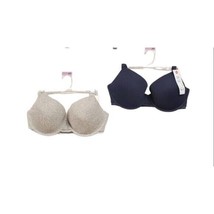 Hanes Bra Womens 36DD Gray Blue Set  Blue Everyday Comfort Underwire Molded Cups - £16.08 GBP